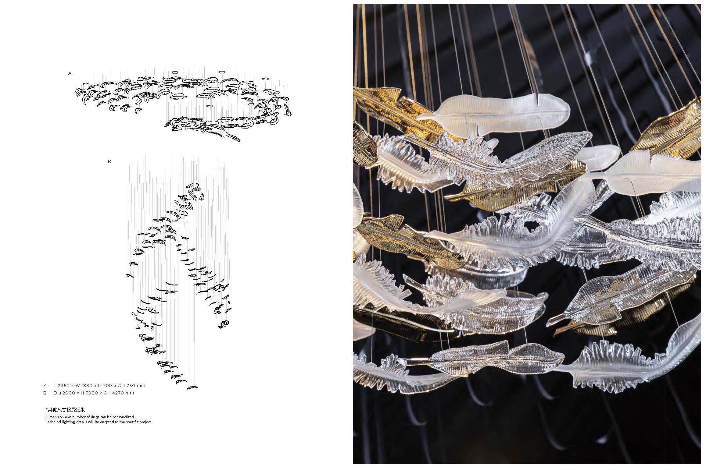 Modern Art Glass Feather Chandeliers