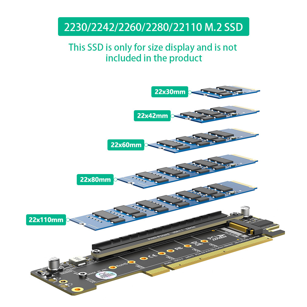 Dual NVMe PCIe Adapter PCIe 4.0 X16 to Dual NVMe and 1x More PCIe x16 Adapter for M.2 NVMe SSD