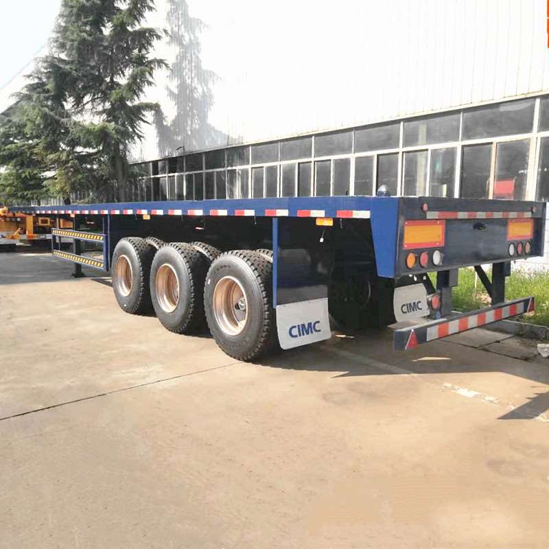 China CIMC tri axis tow for heavy duty 20 or 40 feet equipment air suspension van cargo transporter tank semi flatbed trailer
