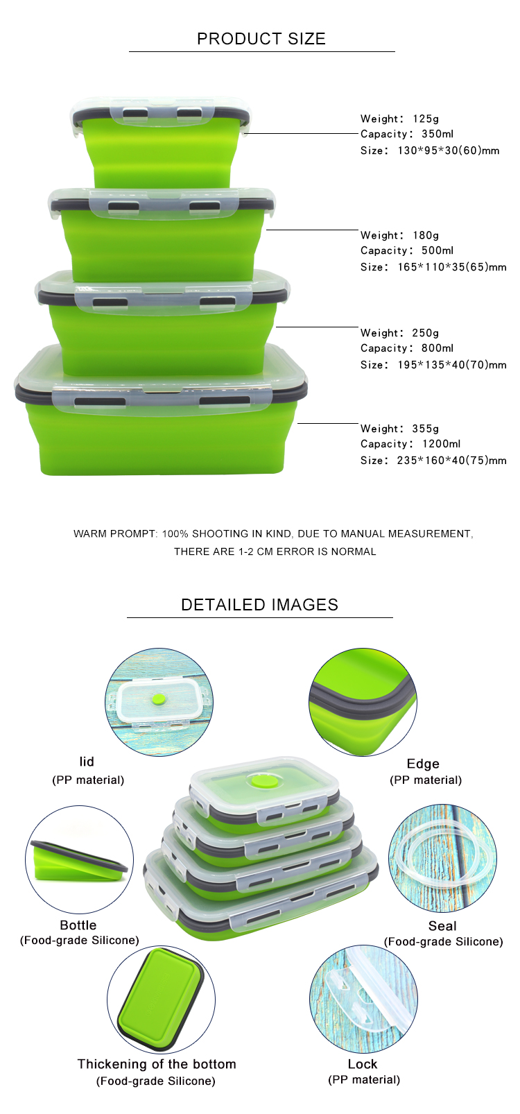 FLGB Approved BPA Free Silicone Folding Lunch Box Microwavable