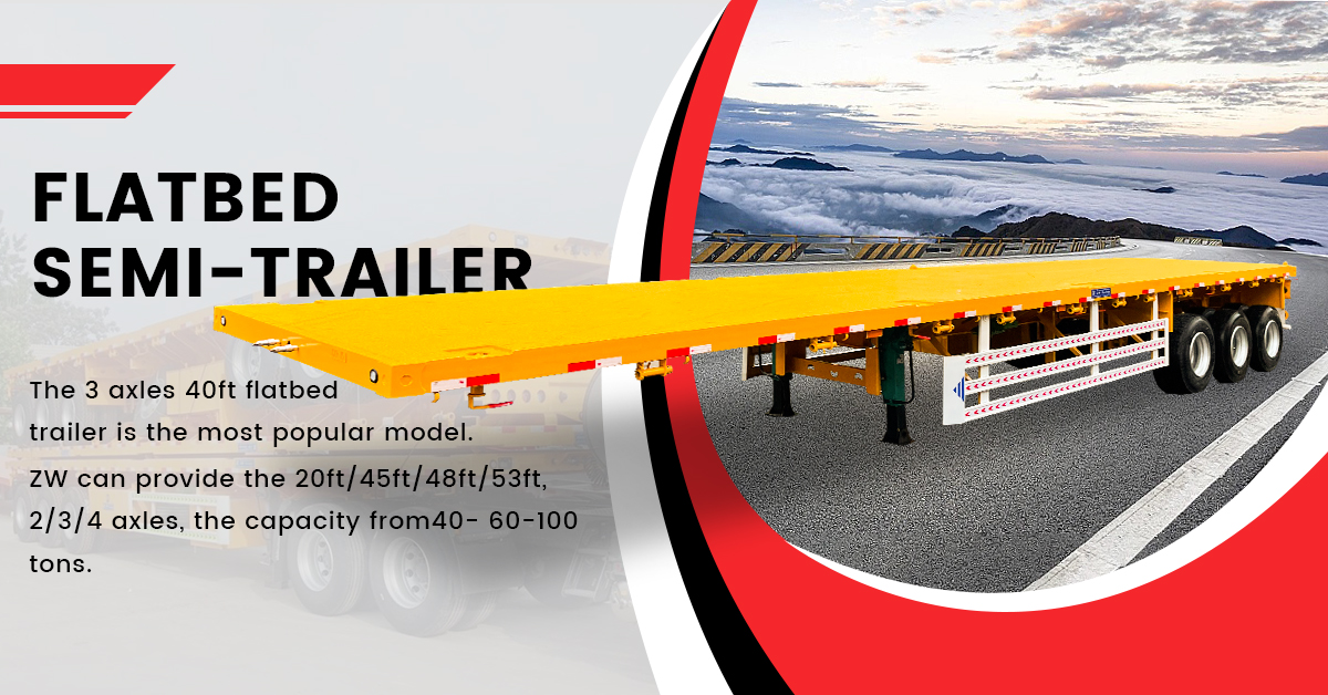 40ft 3 And 4axles 48ft 53ft Platform Flatbed Container Semi Trailer With Tractor Steel Floor 3-5mm Diamond Plate