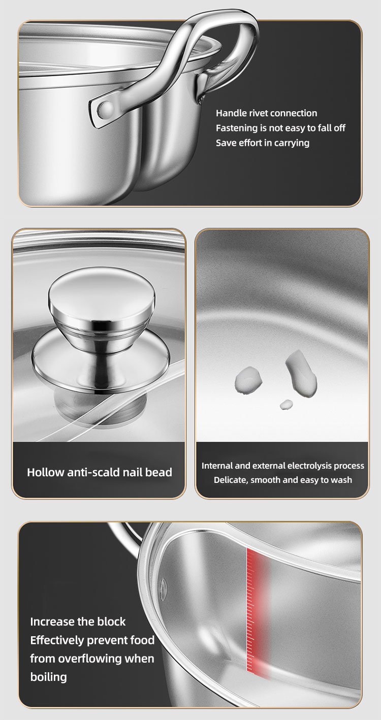 Hot Sale 28cm Induction Cooking Pot Cookware 304 Stainless Steel Hot Pot Soup Pot With Glass Lid