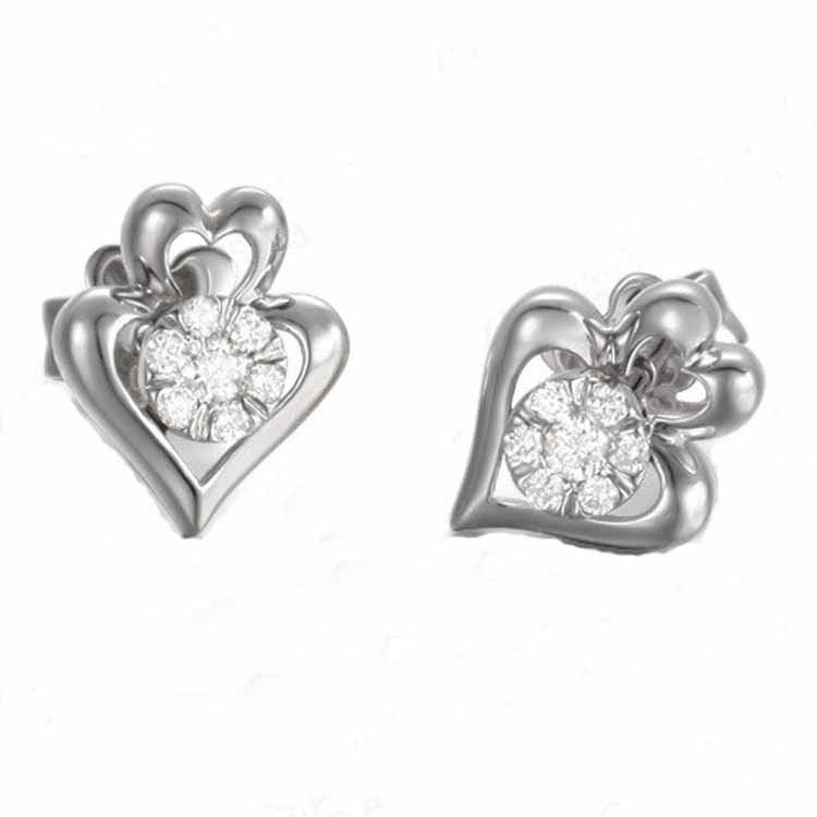Hot Sale 18K Rose Gold White Gold Heart Stud Earrings for Women Gift (GDE010)