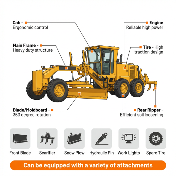 Construction Used Motor Grader Blade Ripper CAT 140H 14ft 8t