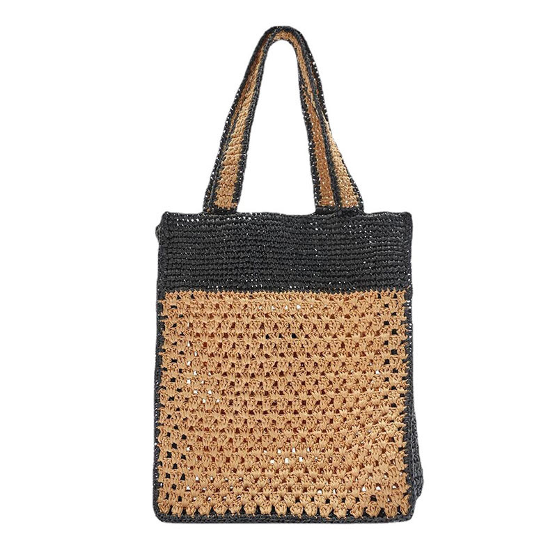 Contrast Color Summer Shoulder Beach Bag Straw Woven Tote style
