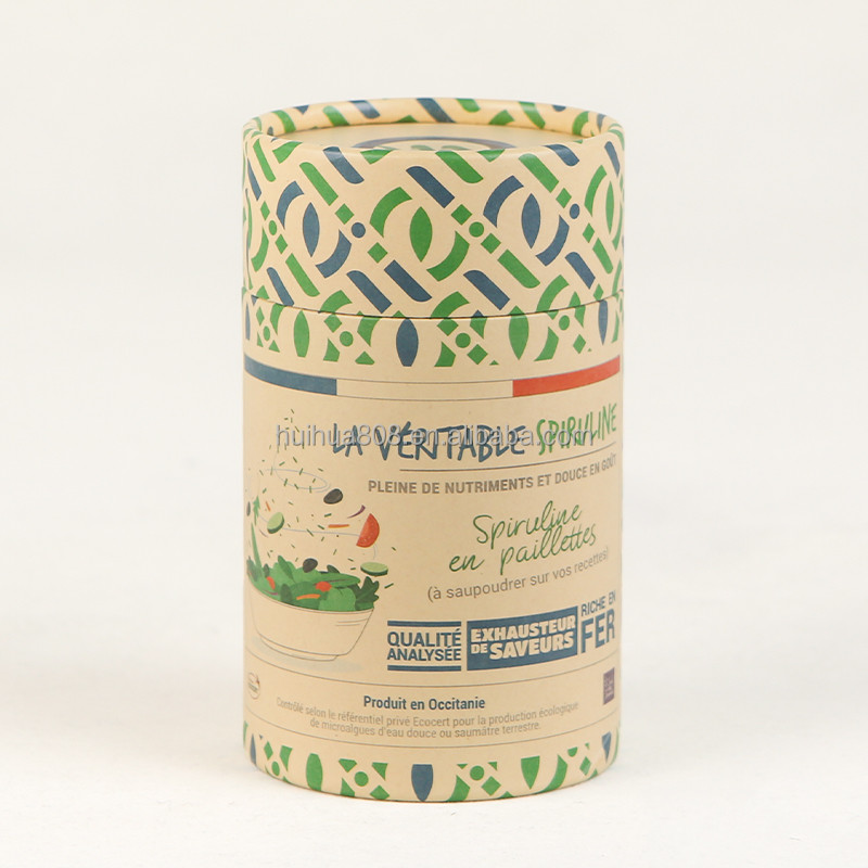 Biodegradable Cylinder Food Grade Paper Tube Can Packaging With Metal Cover