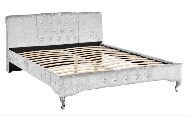 Luxury Duble Size Tufted Storage Bed Lint Sliver Crystal Button European Style