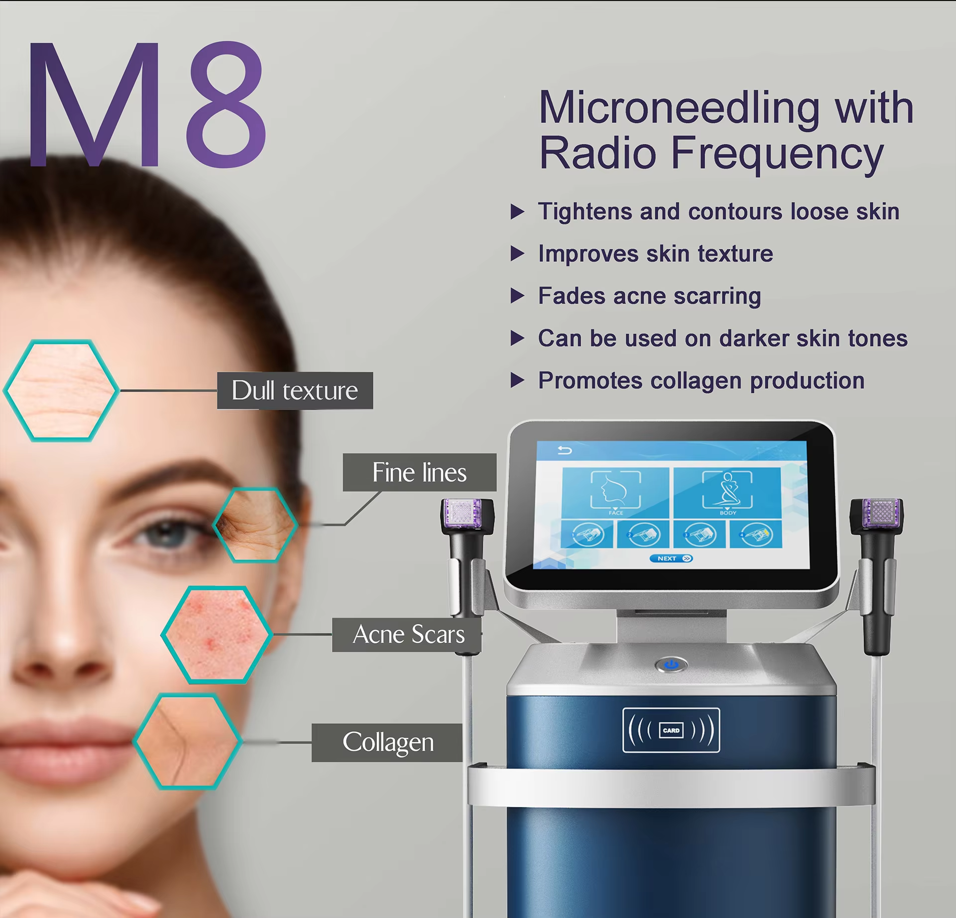 M8 Fractional RF Microneedling Machine Customized Fractional Radio Frequency Machine 2 In 1