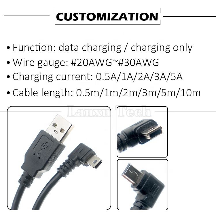 Customization 90 Degree Left Angle USB A Male To MINI 5P USB Cable for PS3 Controller Camera