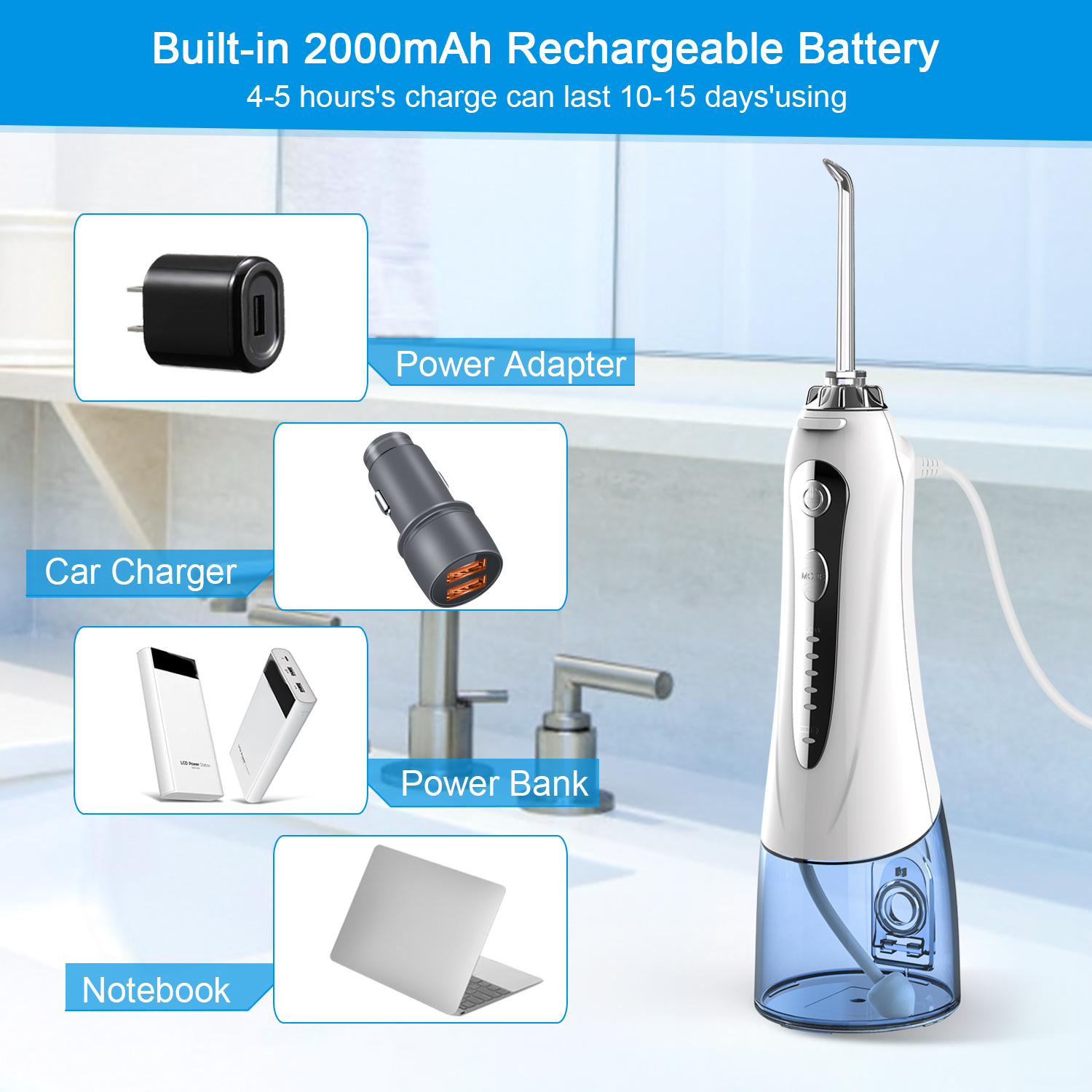 Cordless Water Flosser Water Flosser Electric With 300ml water tank