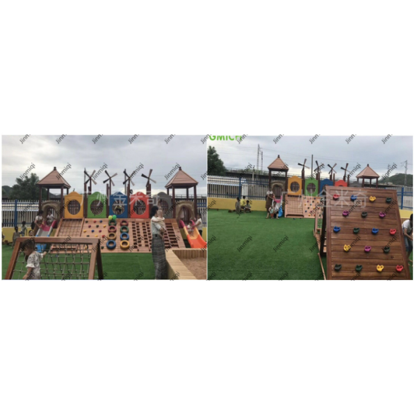Outdoor Amusement Park Wooden Playground Structures Anti Static EU Standard
