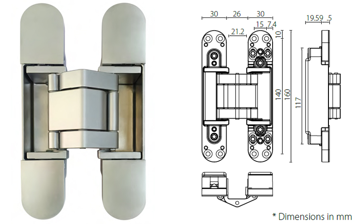 Office Door Hinge Hardware HAC208 , UNITY HAC208 3D Concealed Hinges