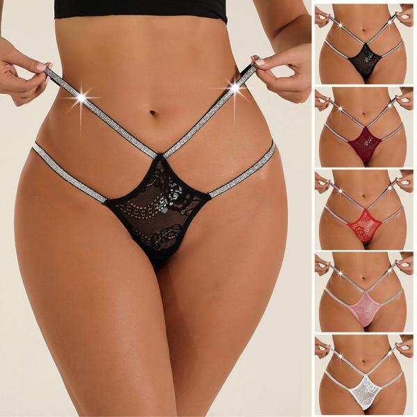 Womens Lace G Strings Sexy Cross Shining Waistband Thongs Bikini Panties Crystal