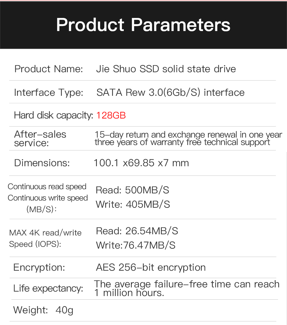 2.5 Inch SATA3 128GB Solid State Drive 320MB/s SSD Internal Hard Drive