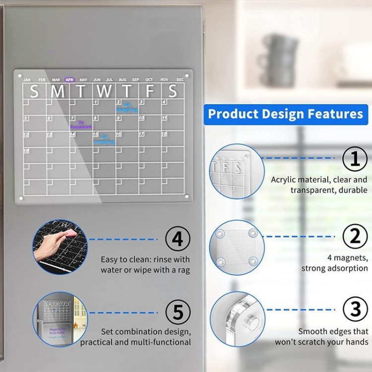 Factory Directly Customized Monthly Weekly Daily Planner Calendar Clear Acrylic Fridge Magnetic Dry Erase Board