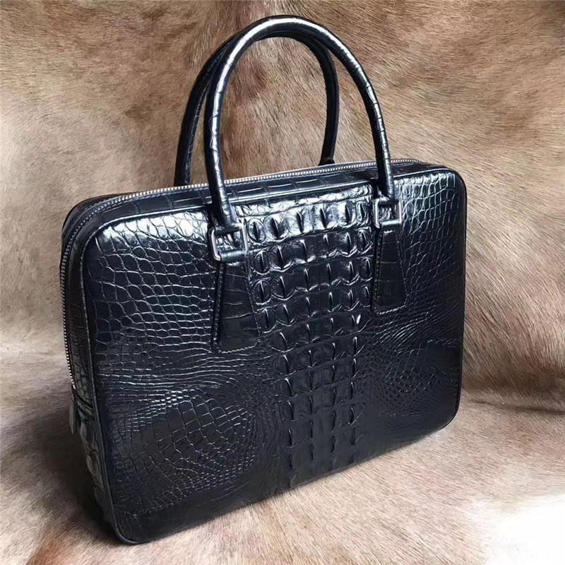 Alligator Leather Key Lock Closure Businessmen Laptop Briefcase Genuine Crocodile Skin Male Large Working Travel Handbag
