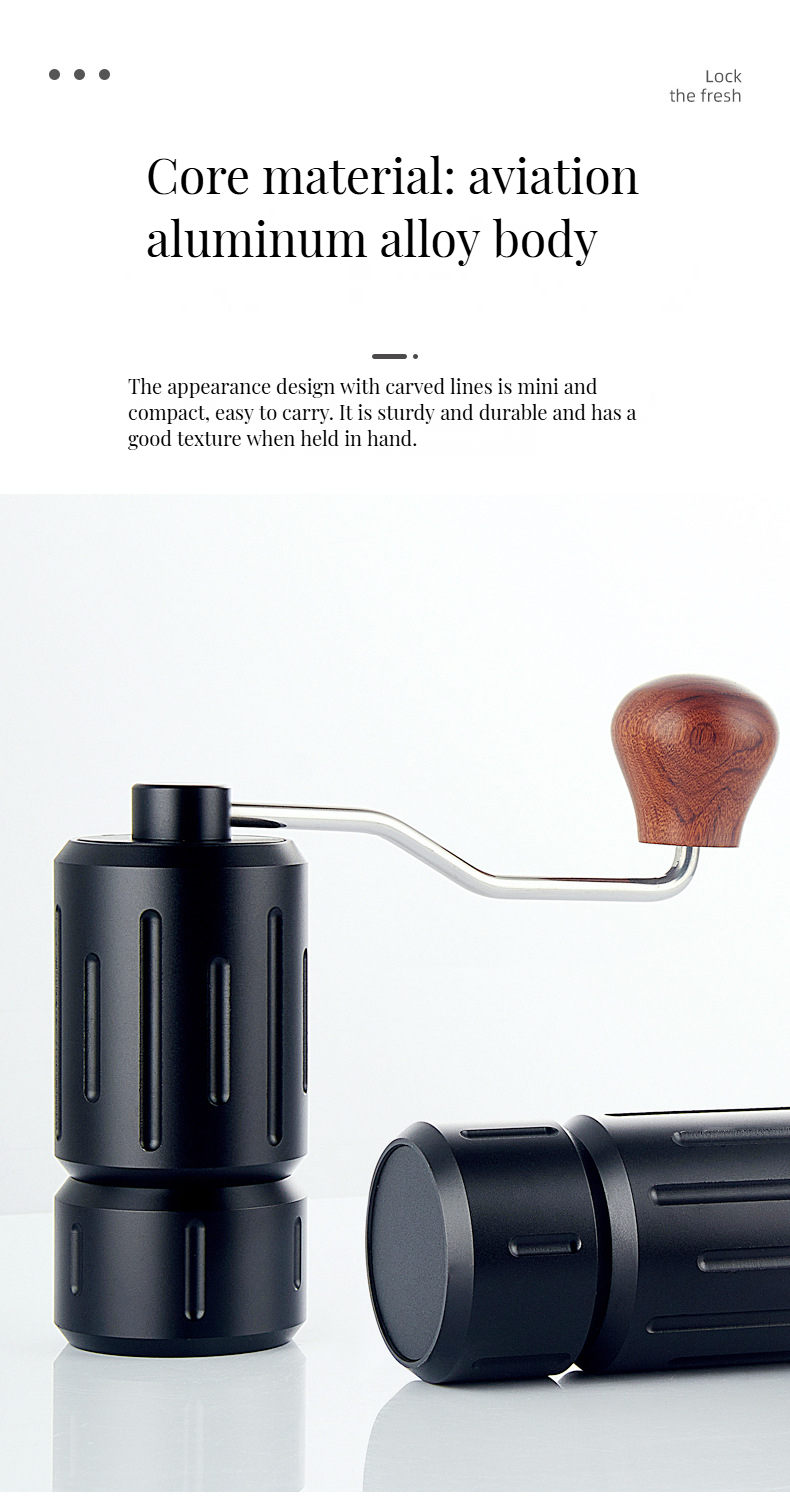 STAINLESS STEEL Portable Coffee Grinder for Modern Style Metal Utensils and Wood Mill