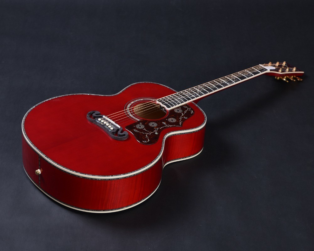 Customized acoustic guitar, 43 inch Jumbo guitar, Quilt Vine Viper red, Guitarra acustica
