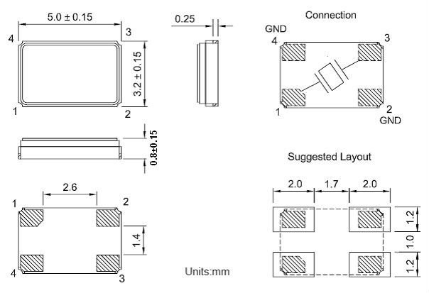 High Precision 12 Mhz Resonator , 4 Pad SMD Resonator 5.0 X 3.2mm