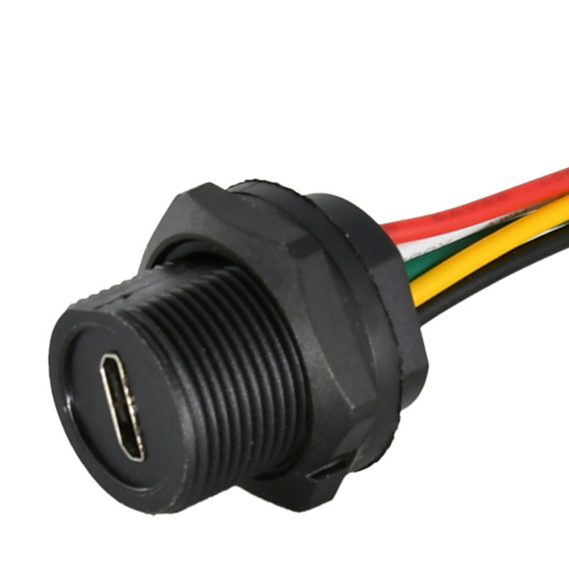 CircularPlastic USB 3.0 Type C Micro USB panel installed waterproof connector cable IP67 IP68 with braided shielding