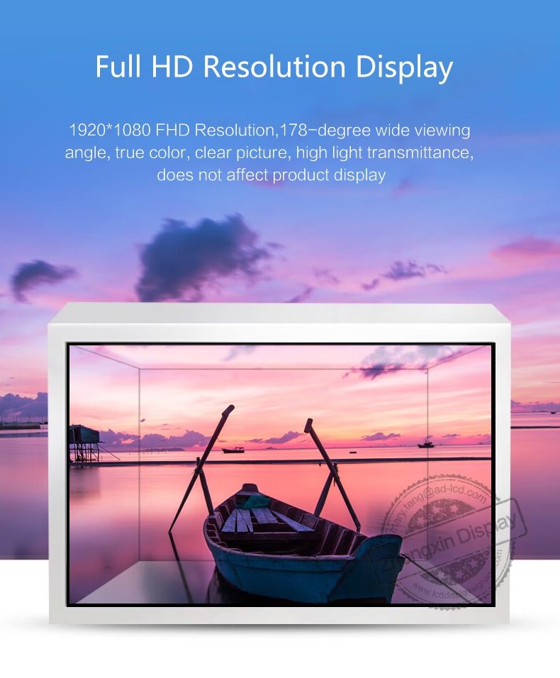 16 9 Display Ratio Wall Mount Transparent Lcd Showcase Capacitive PCAP Touch With CMS Software