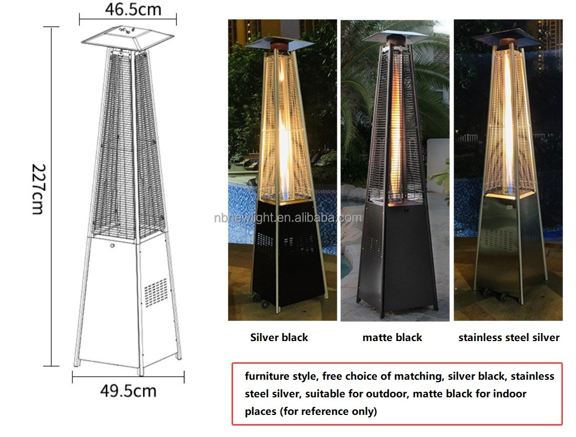 Style Glass Tube Outdoor Gas Heater with Stainless Steel Construction and Propane Fuel