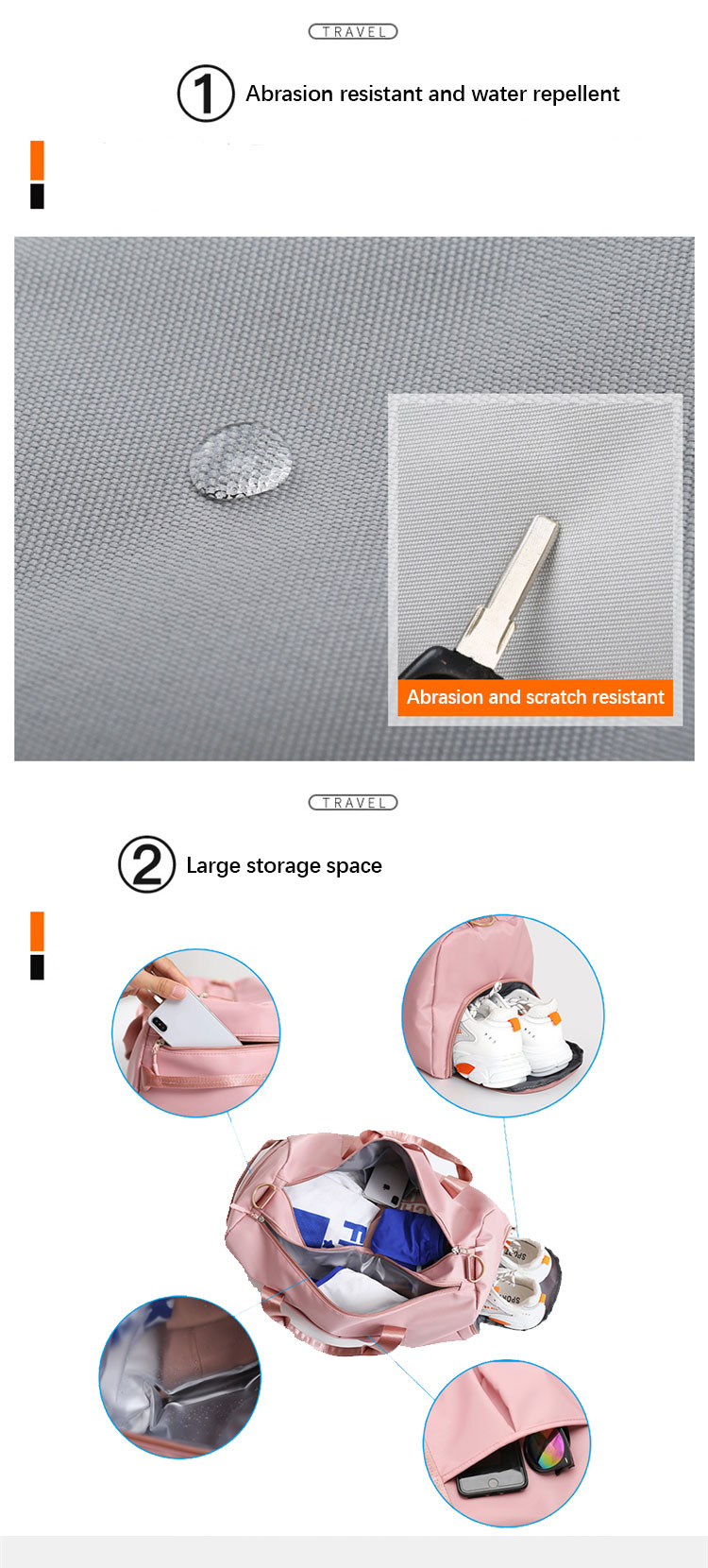 Multiple Color Nylon Travel Bag With Handle Dry And Wet Separation