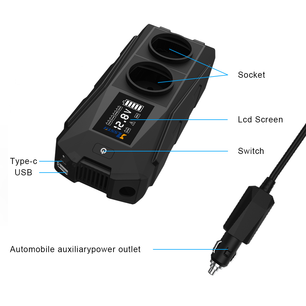 300W Small 12V to 110V 220V Car Power Inverter with Type C USB