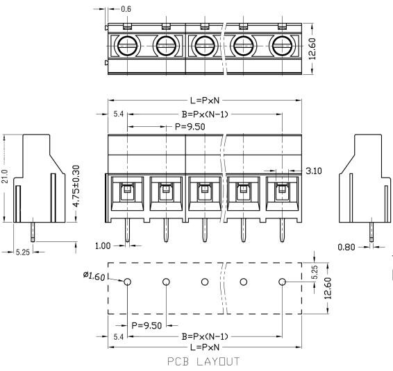 Fast Connector HQ 950 9.5mm Screw Terminal Block Connector 300V 30A