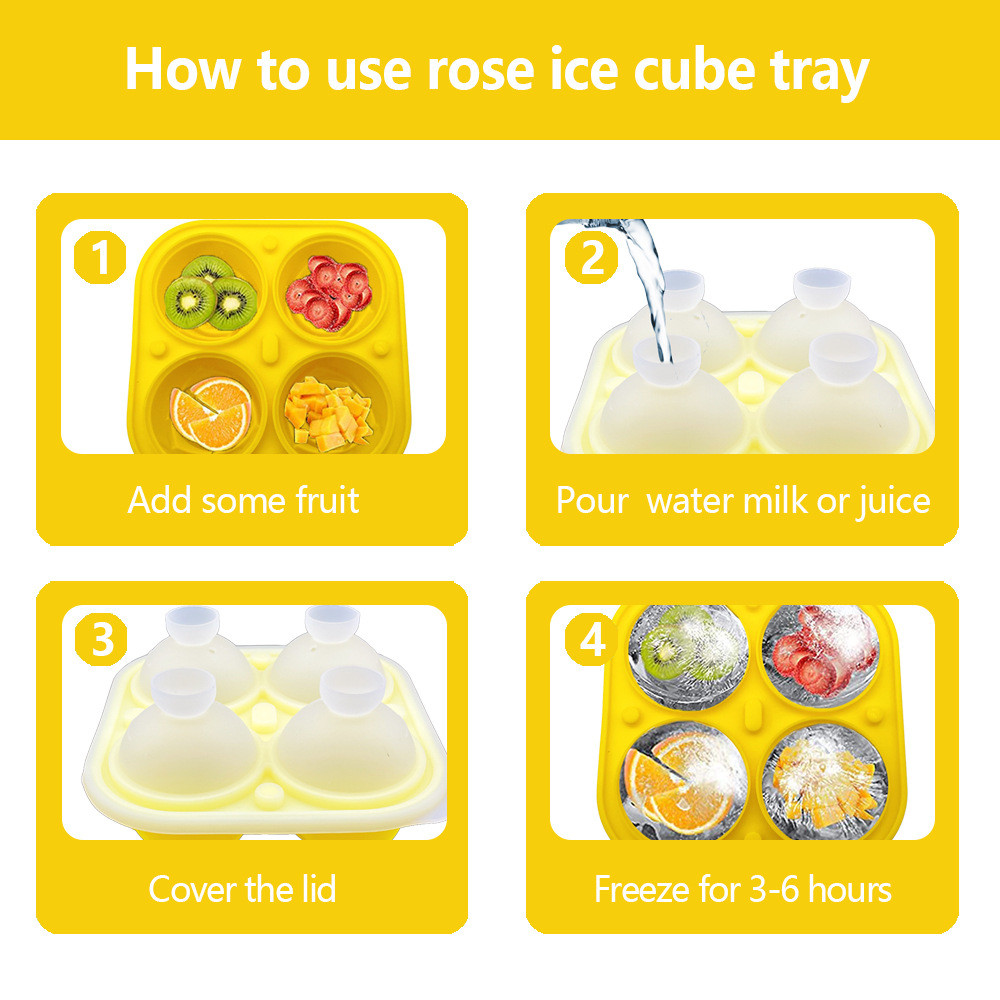 Rose Ice Cube Mold,Bongpuda Silicone Ice Cube Tray,4 Cavity Silicone Rose Ice Ball Maker,Easy Release,For Chilling Cocktails, Whiskey, Bourbon And
