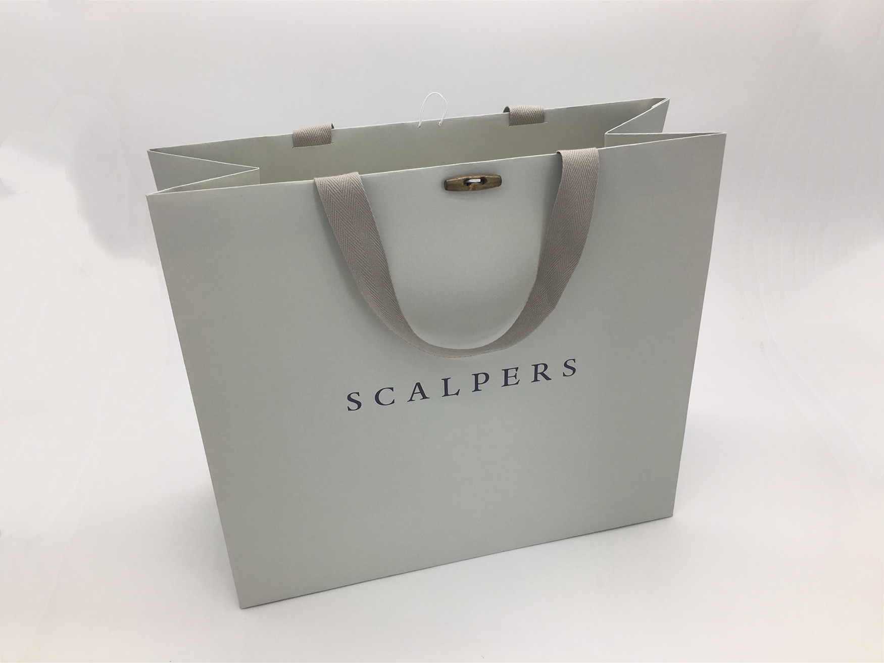 Kraft Texture Branded Paper Bags With Wooden Button Flat Cotton Rope