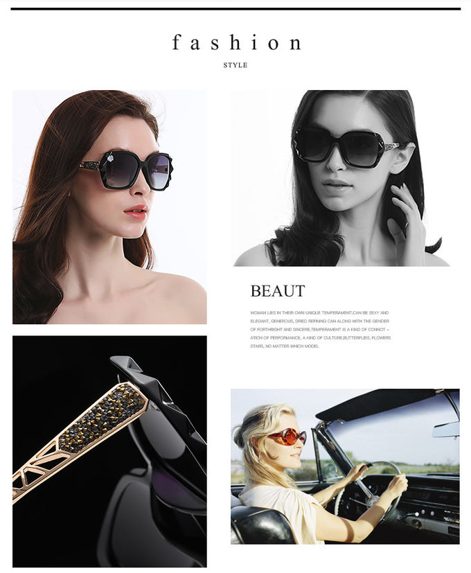 Women Big Square Oversized Sunglasses BSCI Custom Polarized Sunglasses Sparkling Composite Shiny Frame