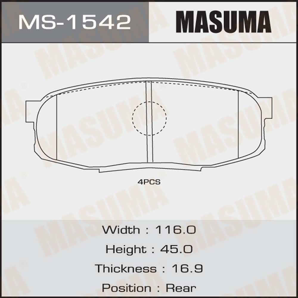 MS-1542X MASUMA Auto Replacement Rear Brake Pads for ACV40N Disc 0446660120 Affordable