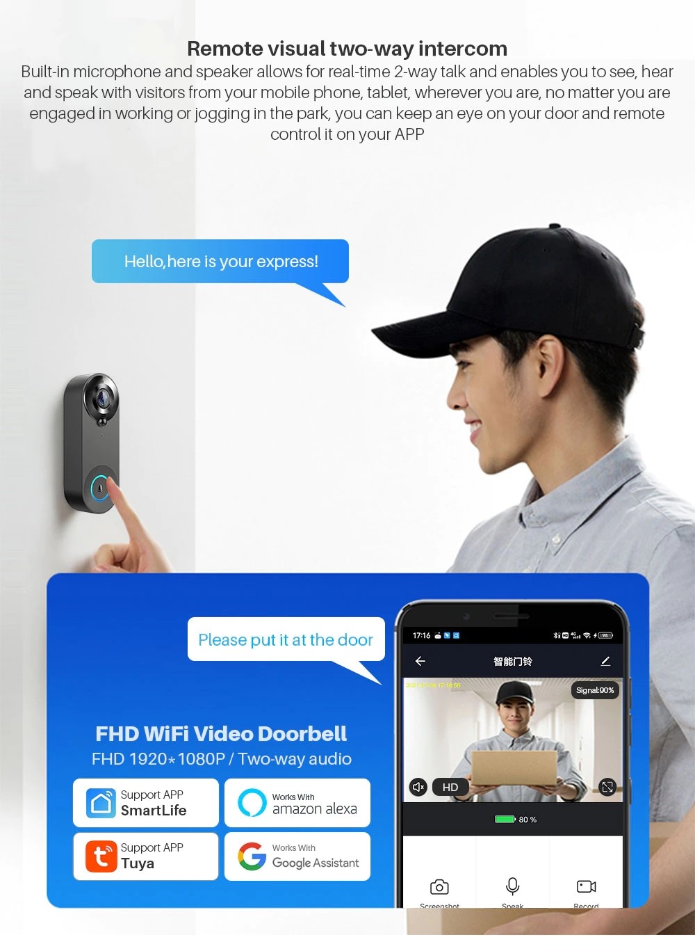 Home smartlife Smart Wifi Doorbell 1080P Tuya Wireless Video Door Phone