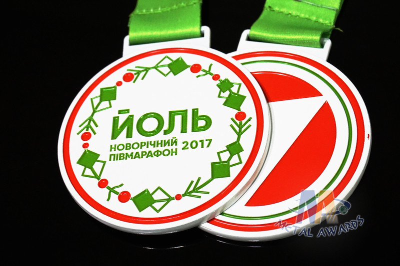 Poland Medale Die Casting Soft Enamel award medallions White Plating With Sublimate Ribbon