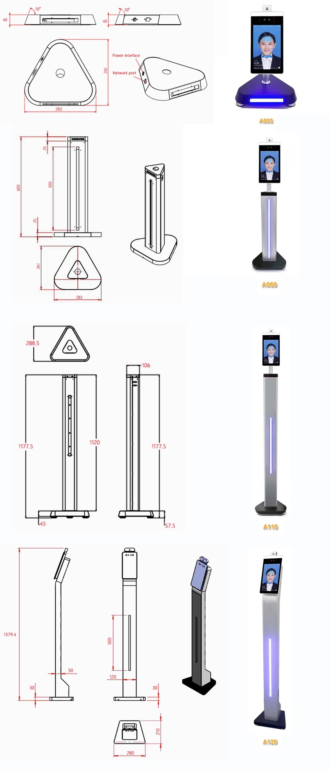 31cm Black Desktop Facial Detector Stand With LED Light