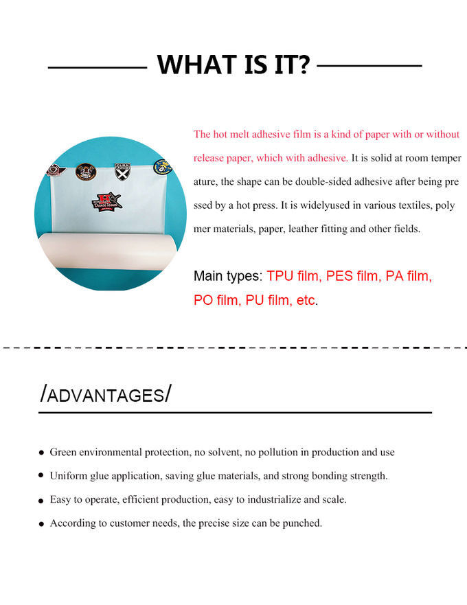 Translucent TPU Polyurethane Film , Leather Fabric Heat Press Adhesive Film OEM ODM