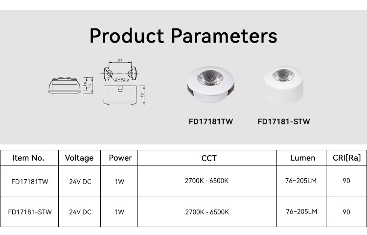 2700K-6500K Surface Mounted Cabinet Lights CRI90 Mini Recessed Led Puck Lights