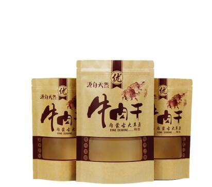 customized Printing 16oz natural kraft paper stand up pouch withwindow and zipper doypack packaging bag for kale chips