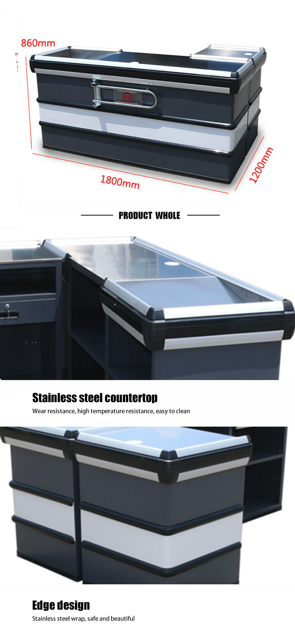 Heavy Duty Checkout Counter With Adjustable Conveyer Belt Customizable Size And Durability