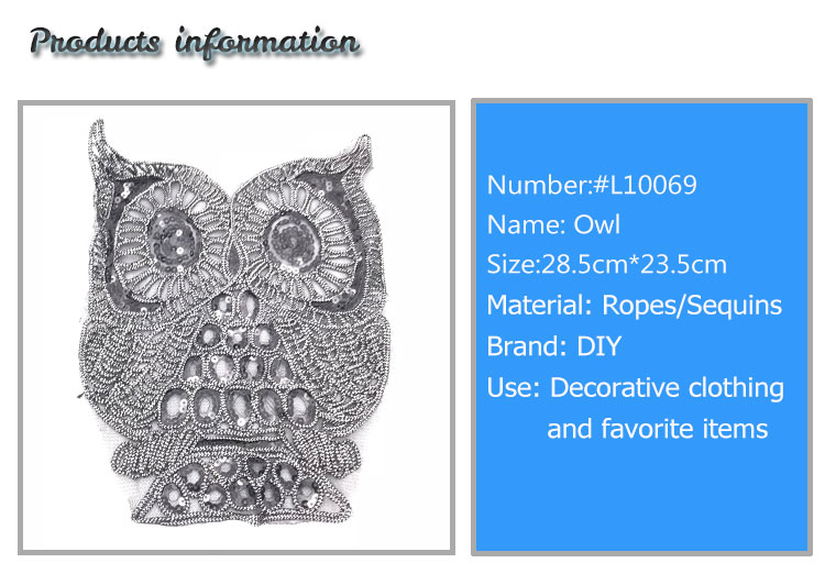 Silver Owl Series Sew On Embroidered Patches Cartoon Cute Image Sequin Material