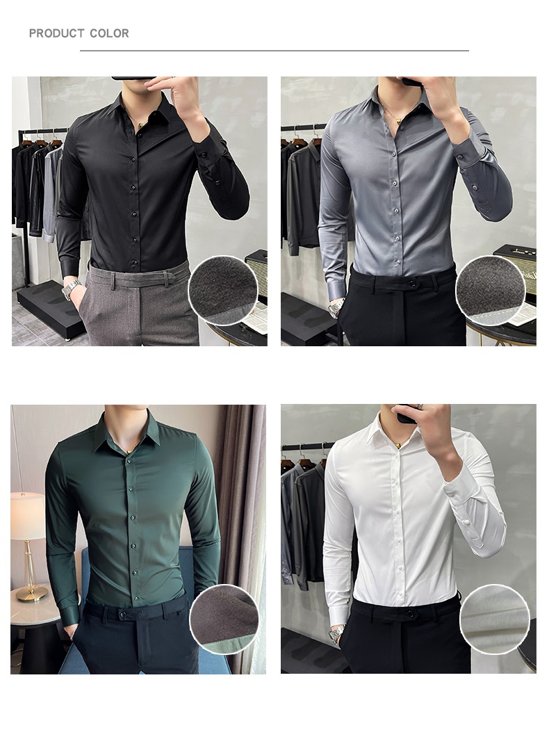 1000 Fashion Autumn Solid Color Long Sleeve Dress Men Clothes Shirts For Men Slim