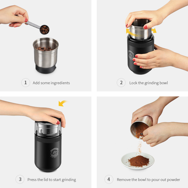 Detachable Cup Spice Grinder Machine Nuts Grains Black Easy Operation ETL