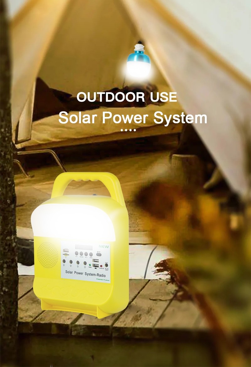 Rechargeable Portable Solar Led Emergency Light With Dc Bulb Power Bank Function 20W