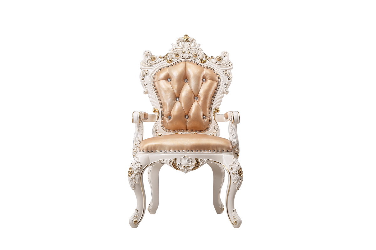 Luxury Chairs of Classic French design in Beech wood frame with hand carving flower by Leather pad