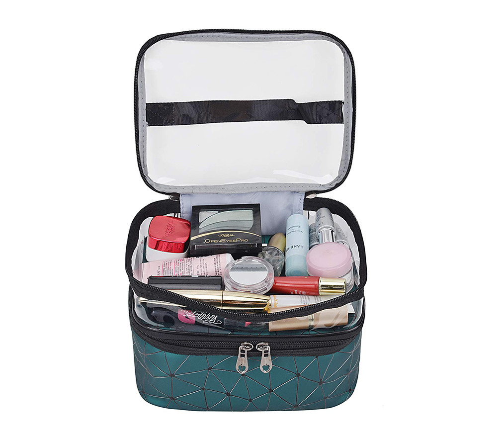 Multifunction Double Layer PU Leather Travel Cosmetic Bags