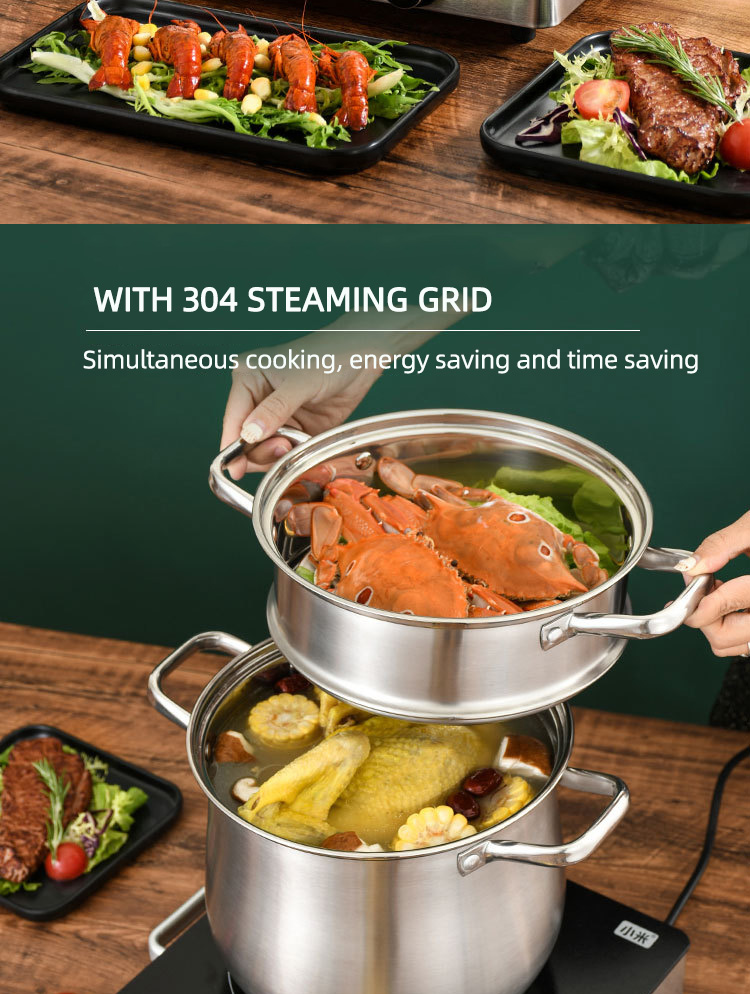 Hot Selling Kitchen Cooking Food Steamer Pot Cookware Cooking Stainless Steel Steamer Pot With Glass Lid