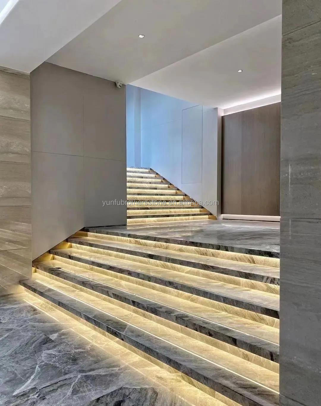 Natural Stone Big Slab Cut-to-Size Honed Stone Slab Modern Marble Stairs for Indoor Villa