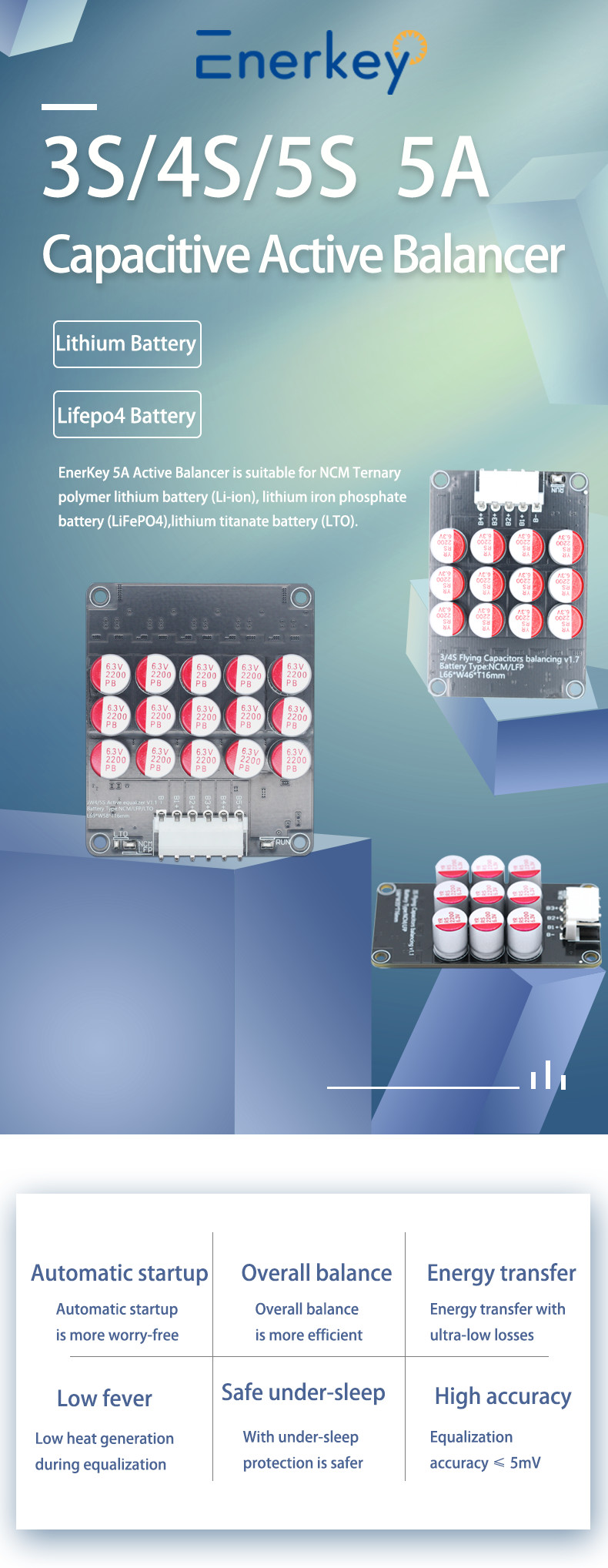 3S 4S 5S 6S 7S 8S 14S 16S 21S 5A Active Balancer Li-ion Lifepo4 LTO Battery Equalizer Energy Transfer