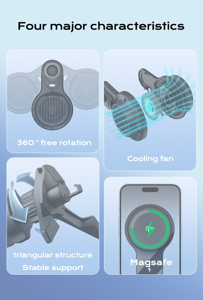 Car Phone Holder With Ultra-Thin Fan Cooling And Strong Magnetic Stability For Fast Charging And LED Lighting Effects